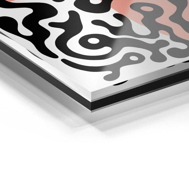 Detailansicht Acrylglas-Wandbild mit abstraktem Blackline-Muster, moderne Kunst