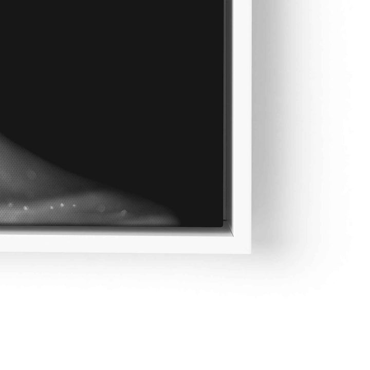 Detailansicht eines modernen Wandbilds mit schwarzem Hintergrund und weißem Rahmen