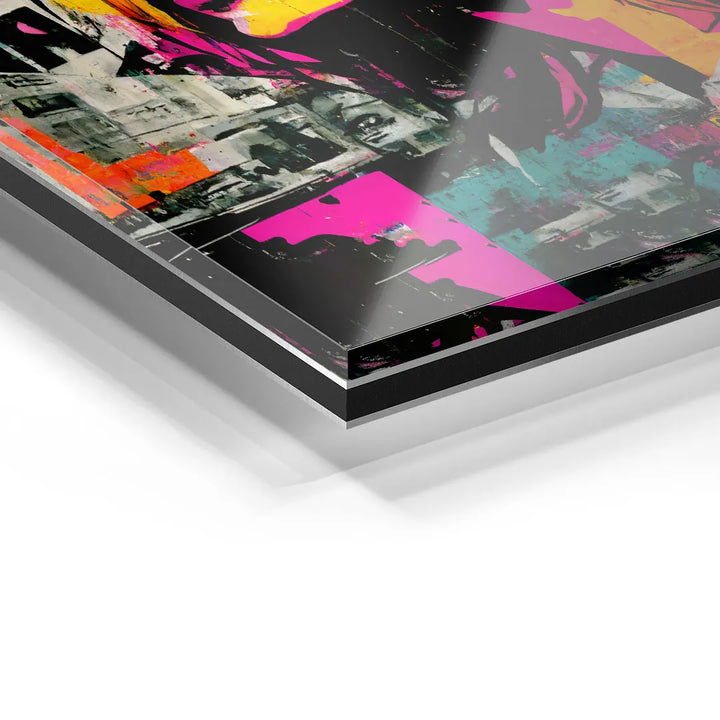 Detailansicht modernes Wandbild auf Acrylglas mit buntem, abstraktem Kunst-Motiv