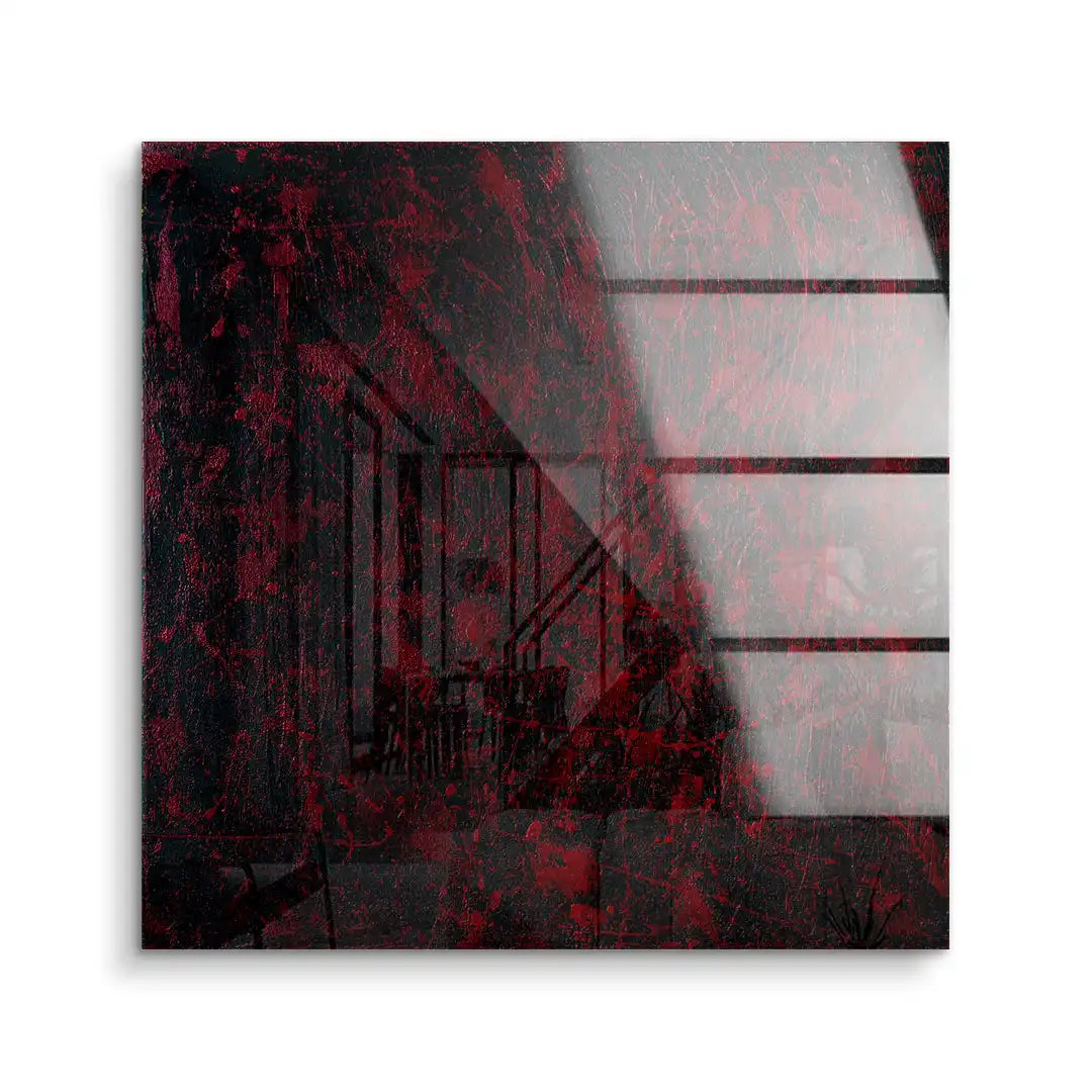 Modernes Acryl-Wandbild in abstrakten Schwarz- und Rottönen mit Spiegelung, Kunst für Wohnzimmer