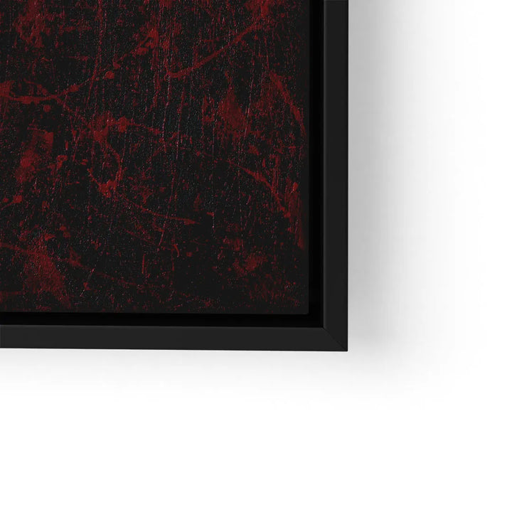 Modernes Wandbild mit abstraktem roten Muster auf schwarzem Hintergrund in schwarzem Rahmen