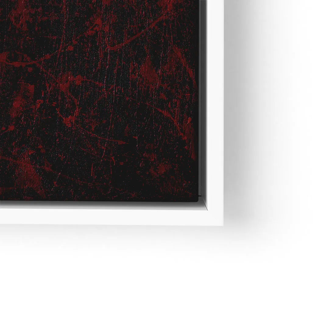 Abstraktes Wandbild mit dunklen Rottönen und Textur, modernes Kunstbild im weißen Rahmen
