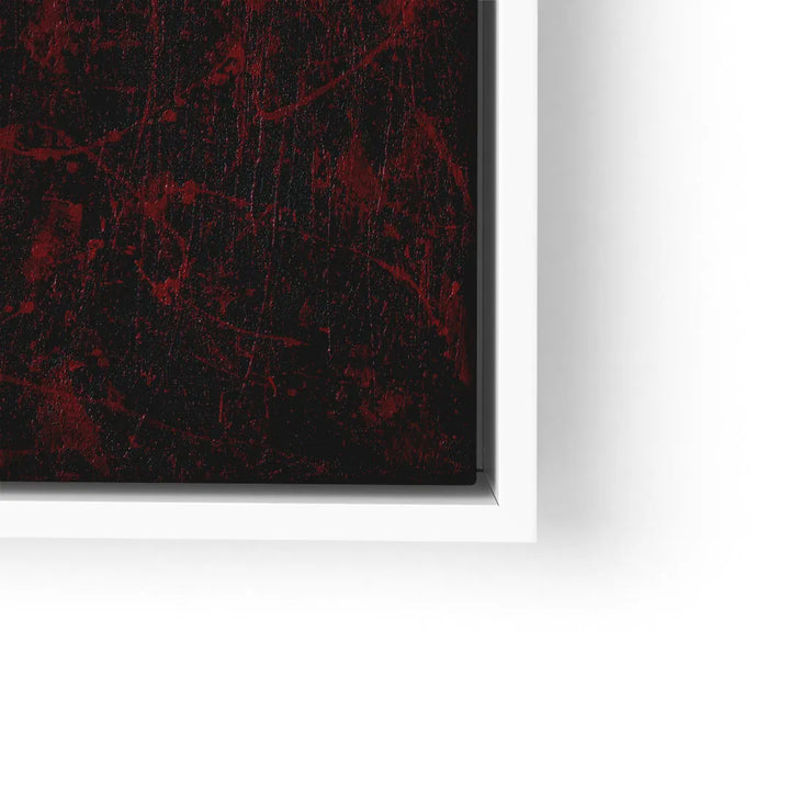 Abstraktes Wandbild mit dunklen Rottönen und Textur, modernes Kunstbild im weißen Rahmen