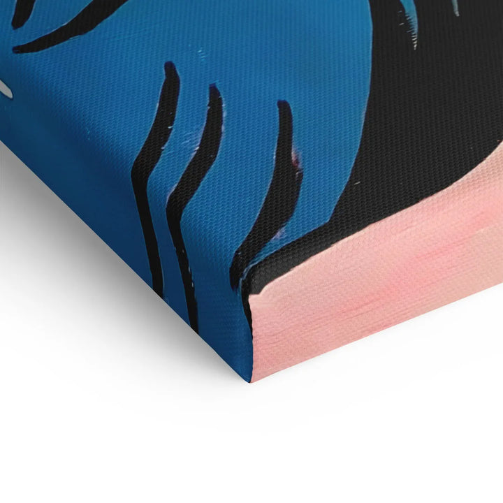 Detailansicht Leinwandbild mit blauer Haar-Kunst, moderne Wanddekoration