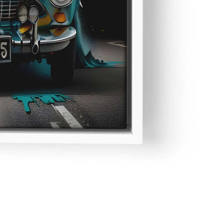 Wandbild mit klassischem BMW Oldtimer, bunte Kunst und Straße, modern gerahmt