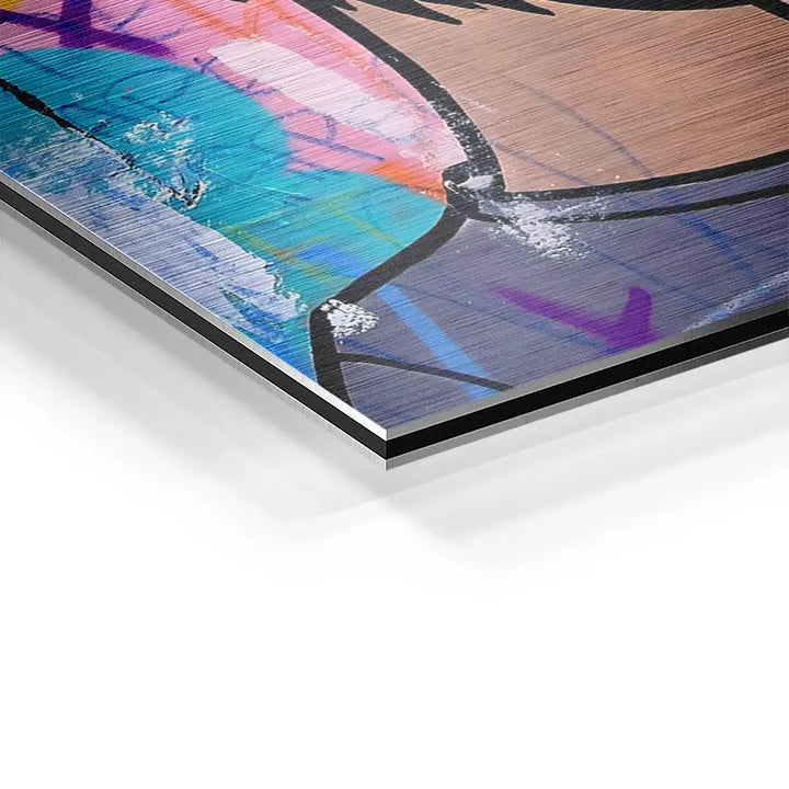 Detailaufnahme buntes Wandbild im Pop Art Stil auf Aluminium, Affenmotiv, Graffiti-Optik