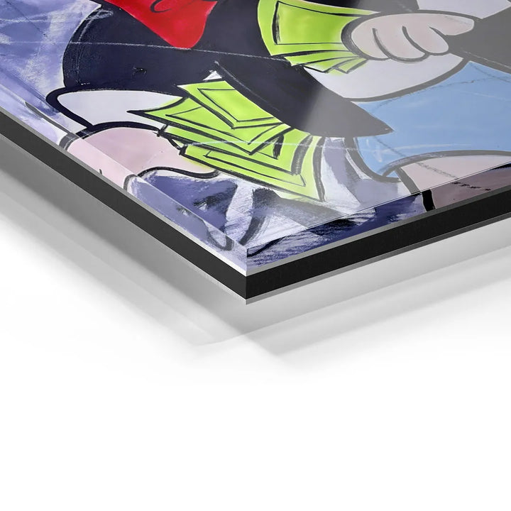 Detailaufnahme Wandbild auf Acrylglas mit Comic Junge und bunten Farben