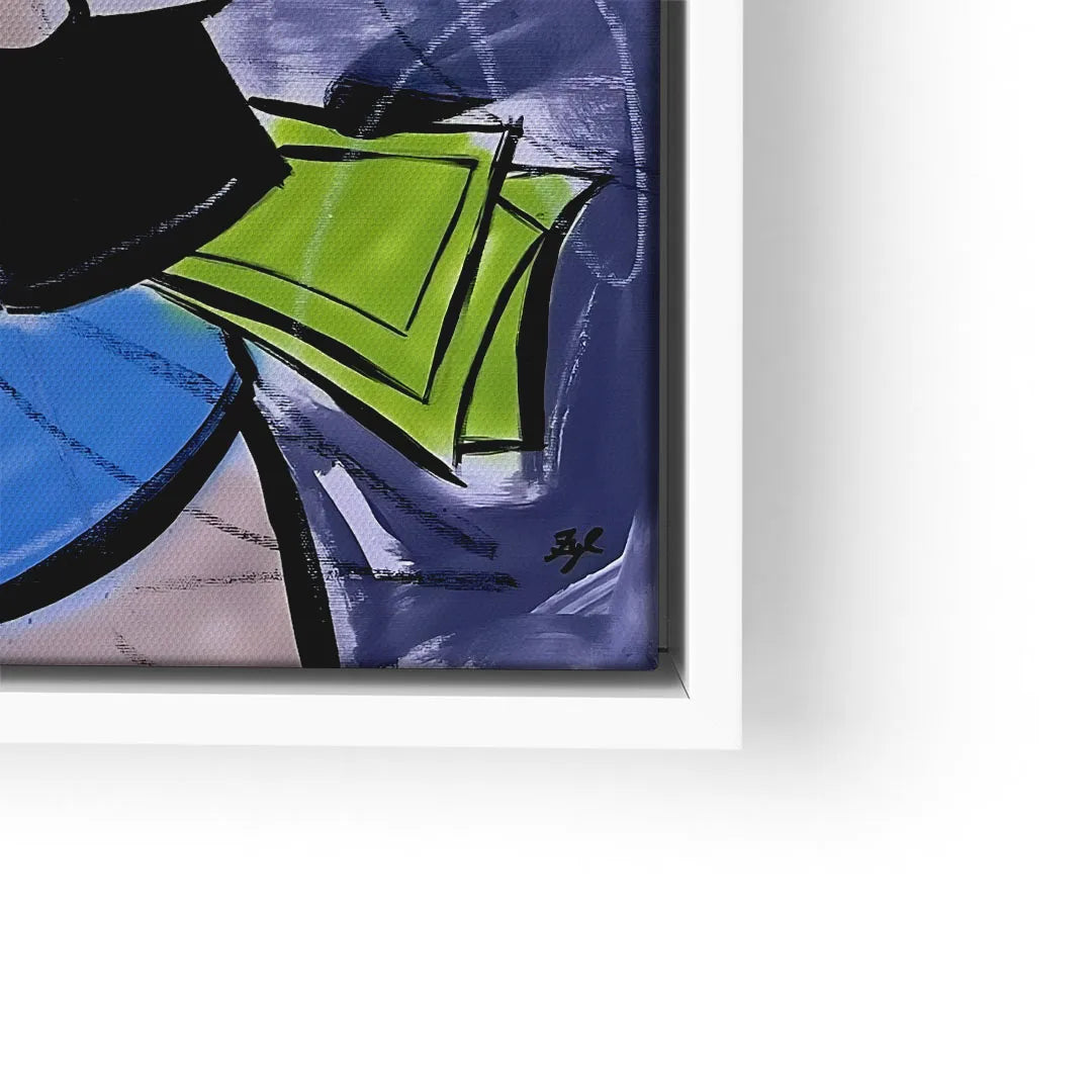 Modernes Wandbild mit abstraktem Jungen-Motiv, kräftige Farben und geometrische Formen