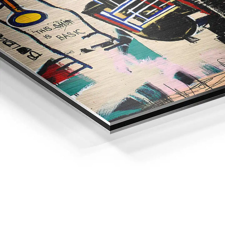 Modernes Wandbild mit Brass Band Motiv, abstrakte Malerei auf Aluminium, Nahaufnahme