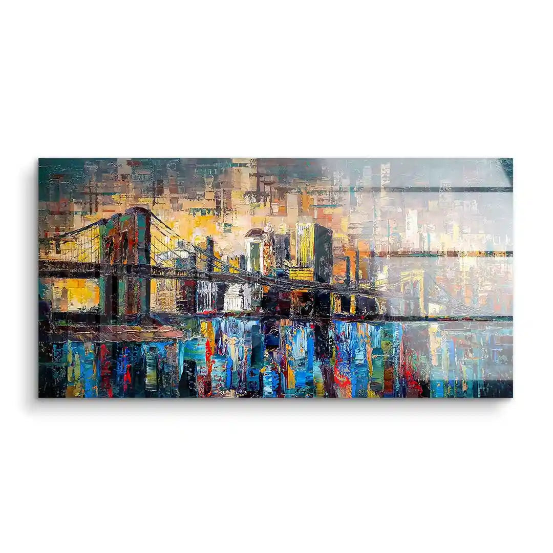 Modernes Acryl Wandbild Brooklyn Bridge mit bunter Skyline im abstrakten Stil