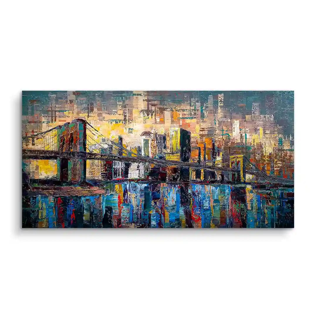 Modernes Wandbild mit bunter Brooklyn Bridge und Skyline im abstrakten Stil