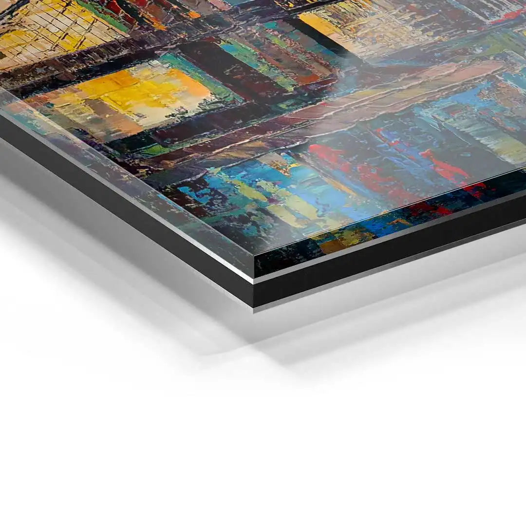 Detailansicht Acrylglas Wandbild mit buntem Brooklyn-Motiv, moderne Kunst, Nahaufnahme
