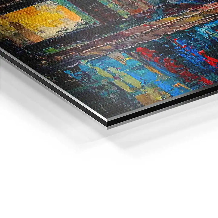 Detailansicht Wandbild Brooklyn Colors mit abstrakten bunten Pinselstrichen auf Aluplatte