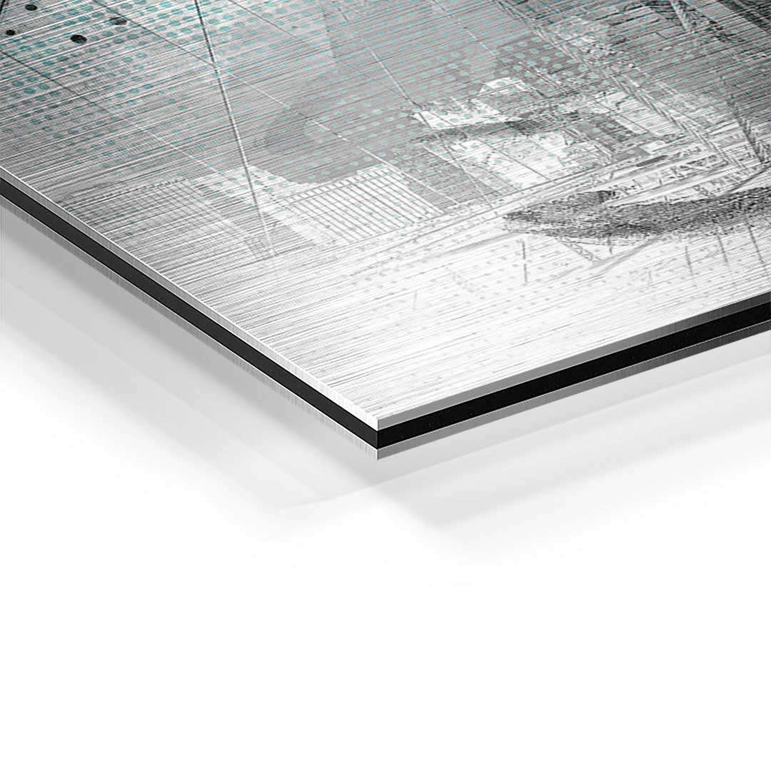 Detailaufnahme Wandbild auf Aluminium mit gebürsteter Oberfläche