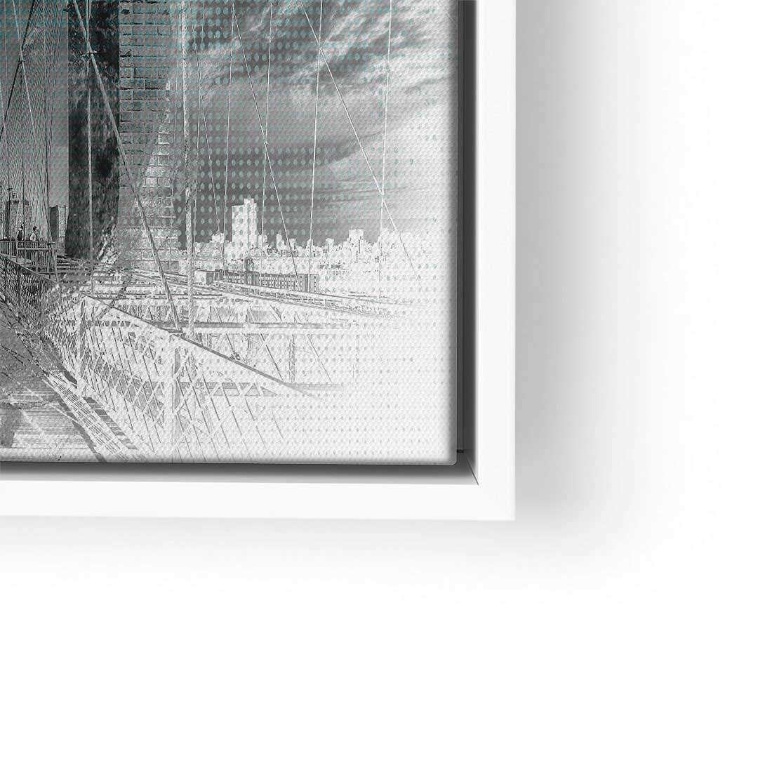 Modernes Wandbild in Schwarz-Weiß mit Brooklyn Bridge und Skyline, Kunst auf Leinwand
