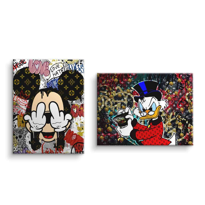 Wandbild Bundle mit Micky Maus und Dagobert Duck im modernen Pop Art Comic Stil