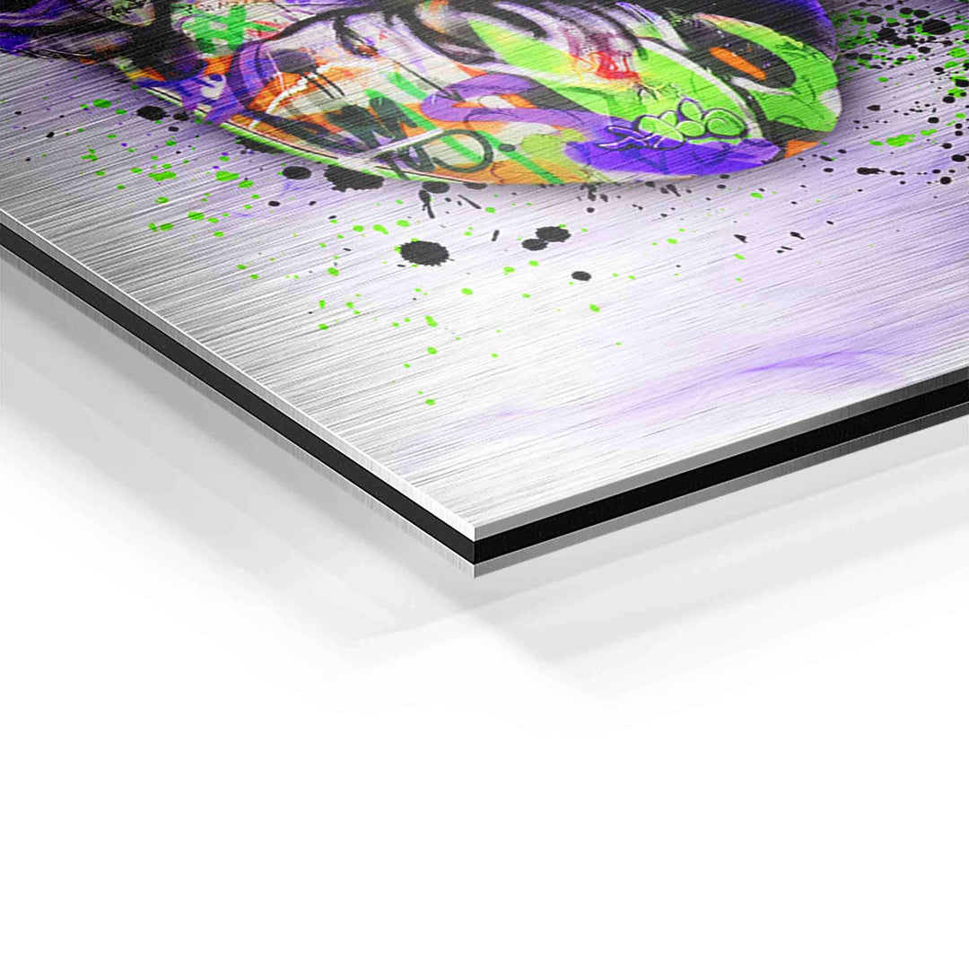 Detailansicht Wandbild bunte Boxhandschuhe auf gebürstetem Aluminium, Pop Art Stil