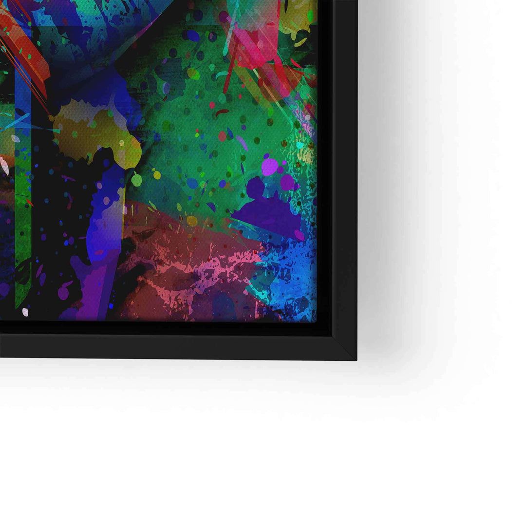 Modernes Wandbild mit bunter Lippe und abstrakten Farbspritzern im Pop Art Stil