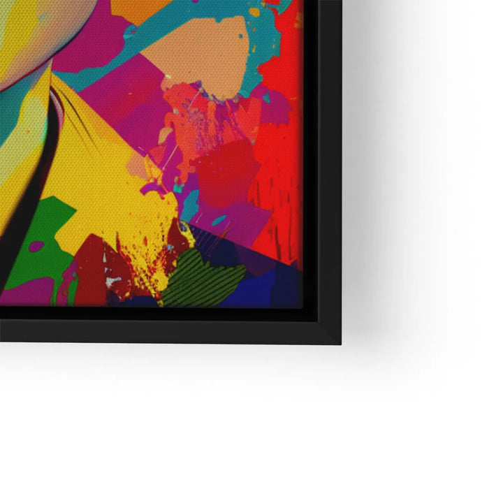 Modernes Wandbild mit bunter abstrakter Kunst, elegante schwarze Rahmenkante sichtbar