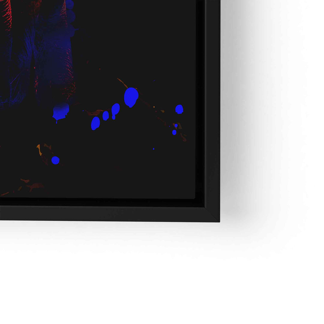Moderner Kunstdruck mit Elefantenmotiv in Blau und Schwarz, Leinwand im schwarzen Rahmen