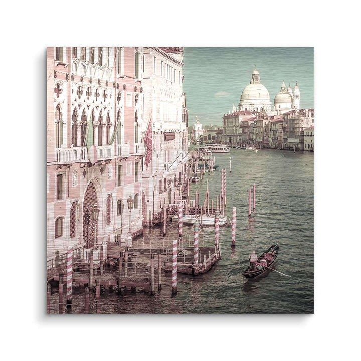 Wandbild Canal Grande Venedig mit Gondel, historischen Gebäuden und Wasserblick, moderne Kunst