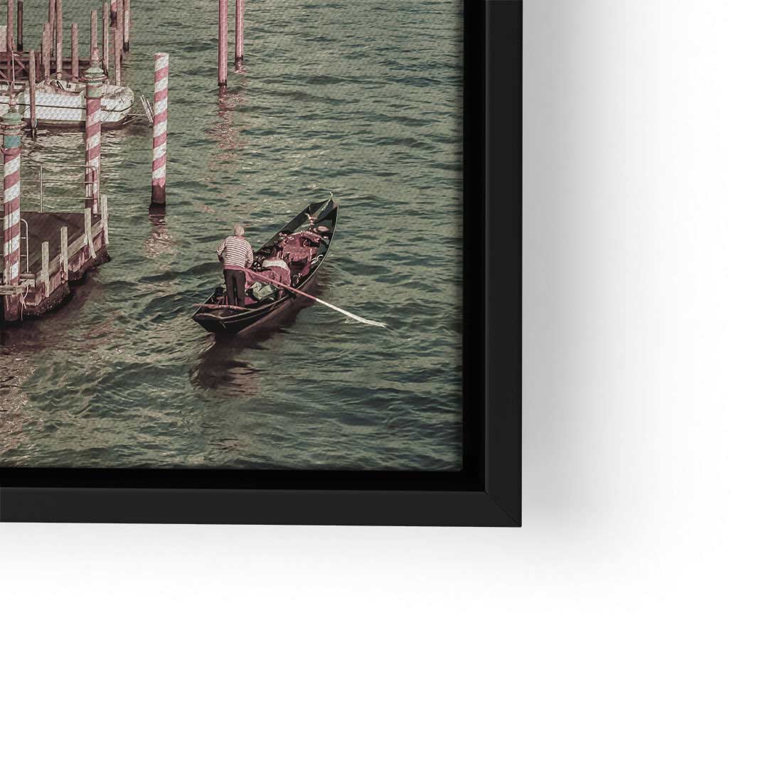 Wandbild mit Gondel und Gondoliere auf dem Canal Grande in Venedig, gerahmte Kunst