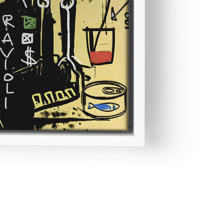 Modernes Wandbild im Pop Art Stil mit Dose, Fisch und Ravioli-Schriftzug