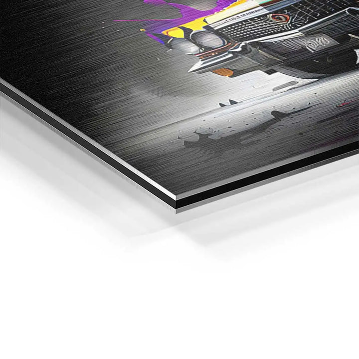 Detailaufnahme Wandbild Oldtimer Auto mit Farbsplash auf Aluminium, moderne Kunst