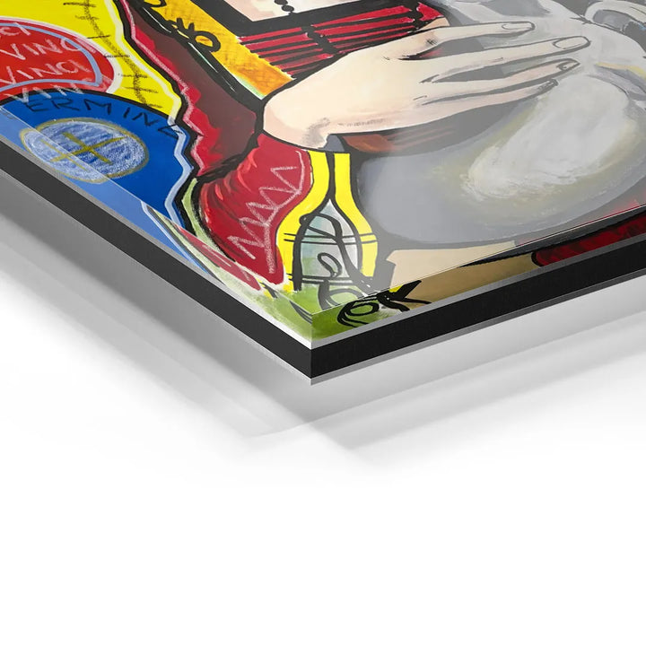 Modernes Wandbild auf Acrylglas mit bunter Pop Art, Hand und grafischen Elementen