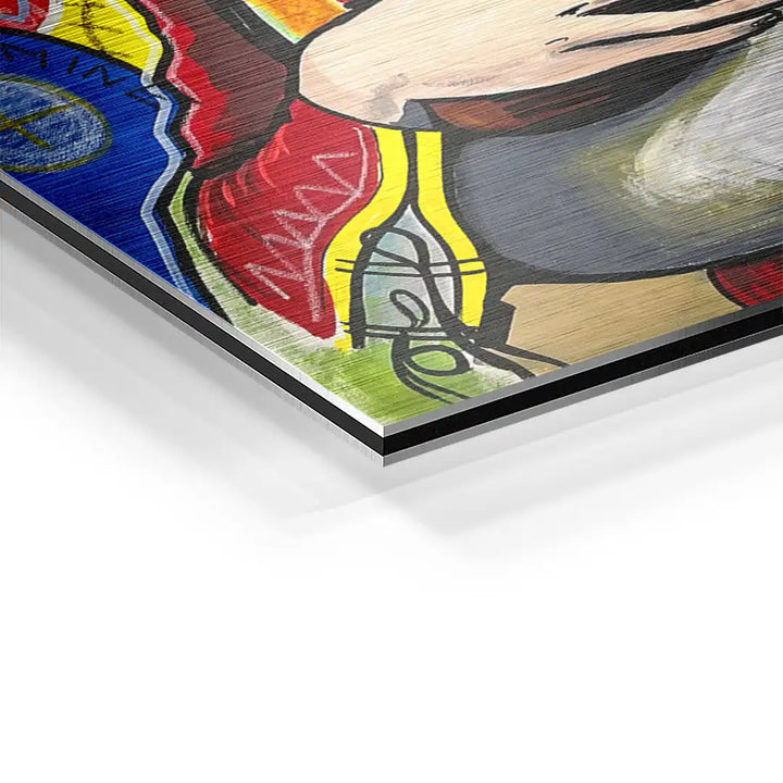 Detailansicht buntes Wandbild auf Aluminium mit abstrakter Kunst und modernen Farben