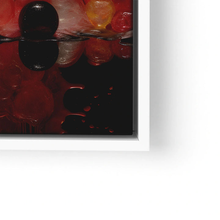 Modernes Wandbild mit bunten Farbspritzern und abstrakten Kugeln in Nahaufnahme
