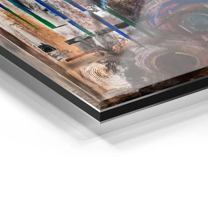 Detailaufnahme Acrylglas-Wandbild mit abstrakter Kunst, moderne Strukturen und Farben