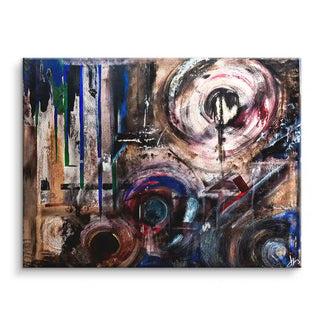 Abstraktes Wandbild mit bunten Kreisen und Linien auf Leinwand, modernes Kunstbild