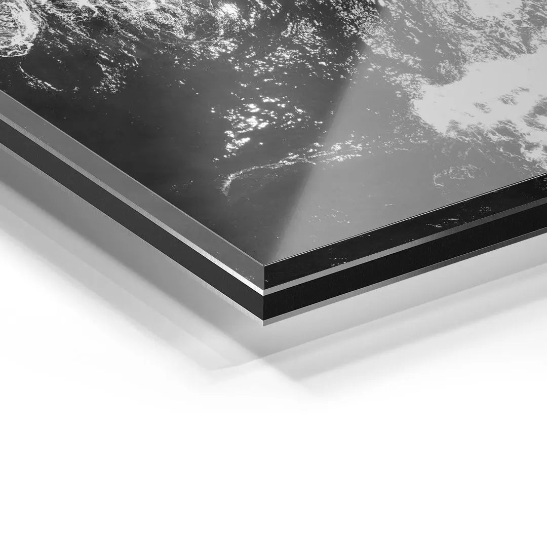 Detailansicht Acrylglas Wandbild, moderne Kunst in Schwarz-Weiß mit glänzender Oberfläche