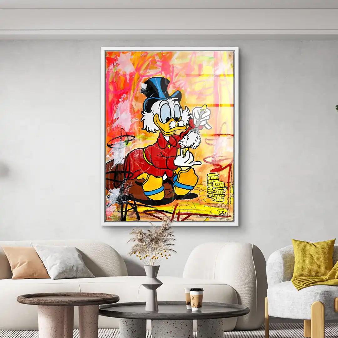 Modernes Wandbild mit Comic-Ente, leuchtender Hintergrund, Wohnzimmer-Deko, Pop Art Stil
