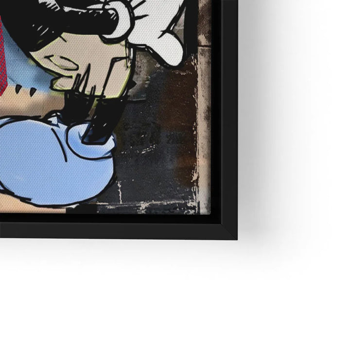 Ausschnitt eines Pop Art Wandbilds mit Comicfigur, urbaner Hintergrund, gerahmt