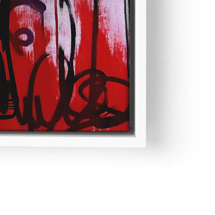 Abstraktes Wandbild mit roten und schwarzen Farben, moderne Kunst auf Leinwand im weißen Rahmen