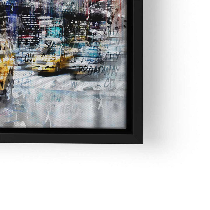 Moderne Wandbild-Collage mit New York City Skyline und gelben Taxis in Schwarzrahmen