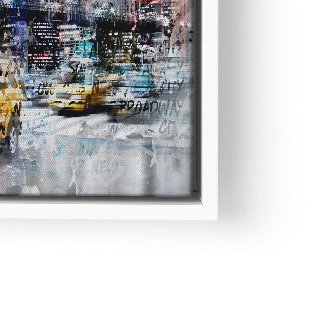 Modernes Wandbild mit gelben Taxis und Stadtszene im Collage-Stil, Kunst auf Leinwand