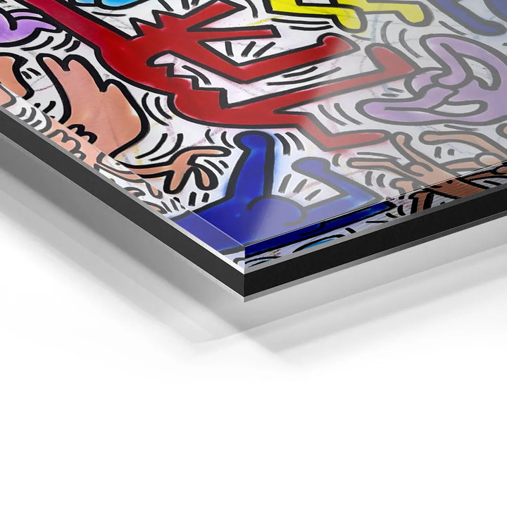 Acrylglas-Wandbild mit bunten abstrakten Figuren, Pop Art Stil, Detailansicht