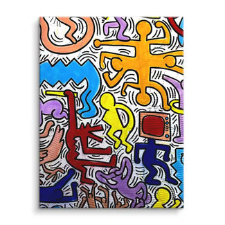 Buntes Wandbild mit abstrakten Figuren, Pop Art Stil, moderne Kunst auf Leinwand