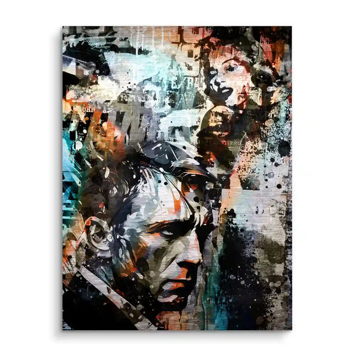 Modernes Wandbild mit abstraktem Männerporträt in bunten Farben, Pop Art Stil