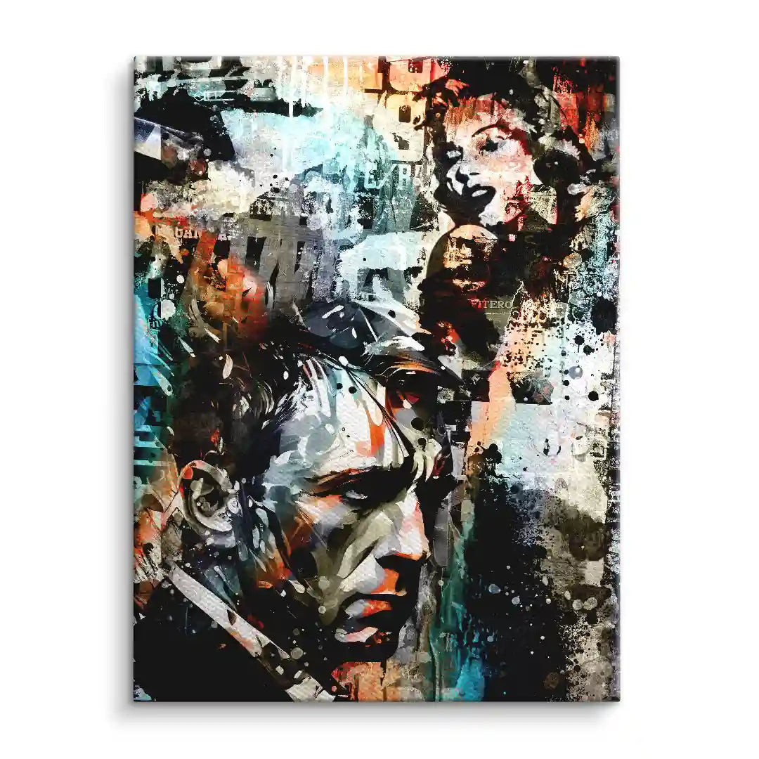 Modernes Wandbild mit Farb-Porträt eines Mannes und einer Frau im abstrakten Kunststil