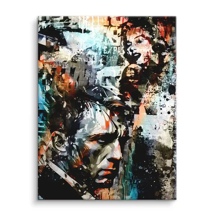 Modernes Wandbild mit Farb-Porträt eines Mannes und einer Frau im abstrakten Kunststil