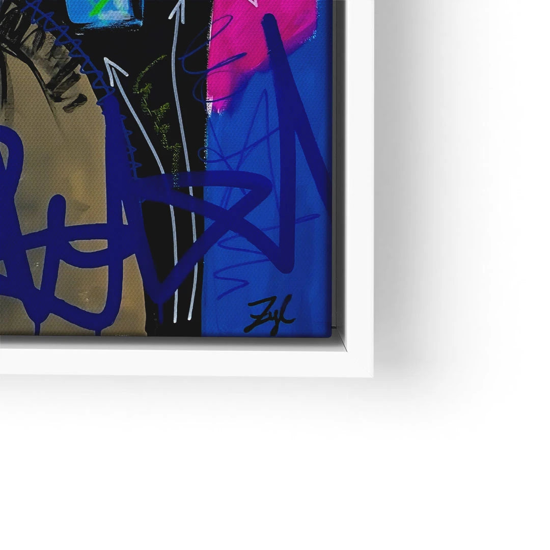Modernes Wandbild mit bunter, abstrakter Frauenkunst und Graffiti-Elementen auf Leinwand