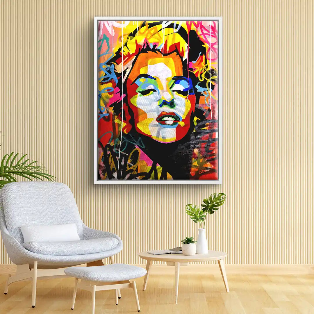 Buntes Wandbild im Pop Art Stil mit Frauenporträt, modernes Wohnzimmer-Dekor