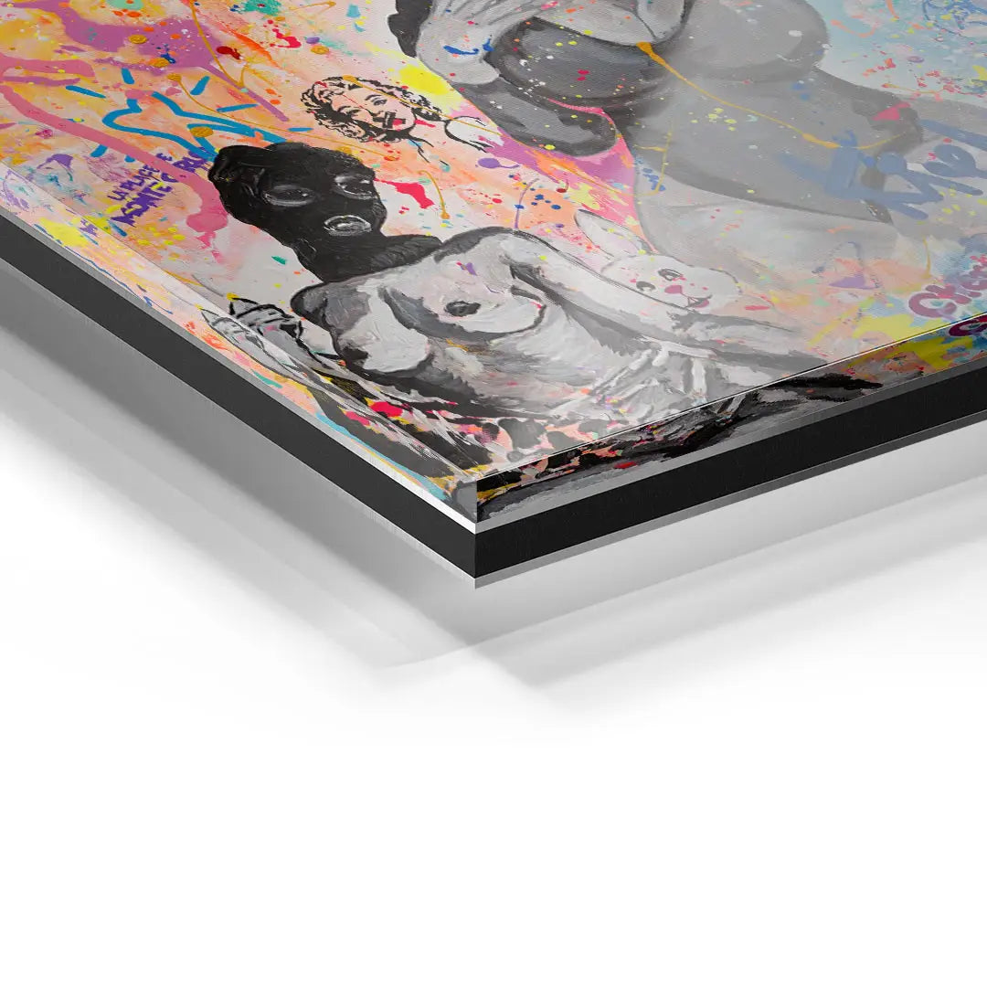 Modernes Pop Art Acryl Wandbild mit bunter Graffiti und weiblichen Figuren