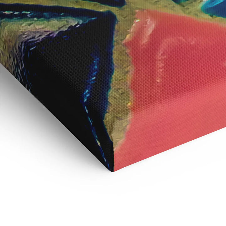Detailaufnahme Leinwandbild, bunte abstrakte Kunst mit kräftigen Farben, Struktur sichtbar