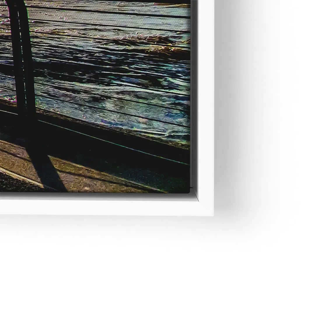 Modernes Wandbild mit abstrakter Flusslandschaft und Brückengeländer, Leinwanddruck