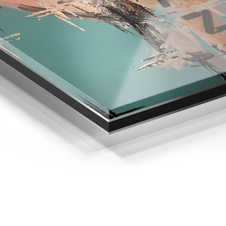Detailansicht eines modernen Acrylglas-Wandbilds mit abstrakter, bunter Kunst